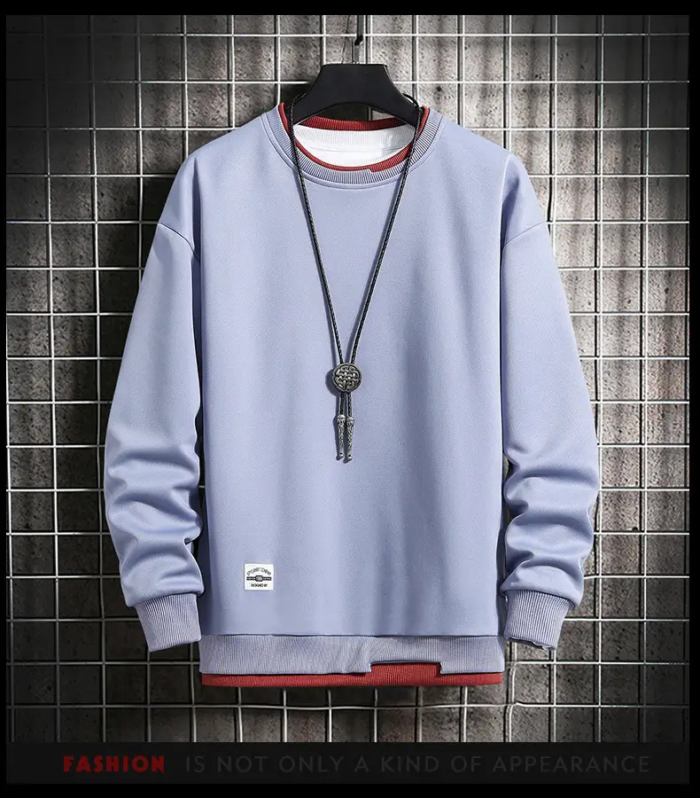 Men Light Blue Sweatshirt Round Neck Long Sleeve Casual Wear — feature 11