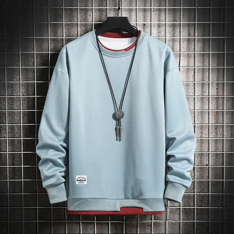 Men Light Blue Sweatshirt Round Neck Long Sleeve Casual Wear - Image 5