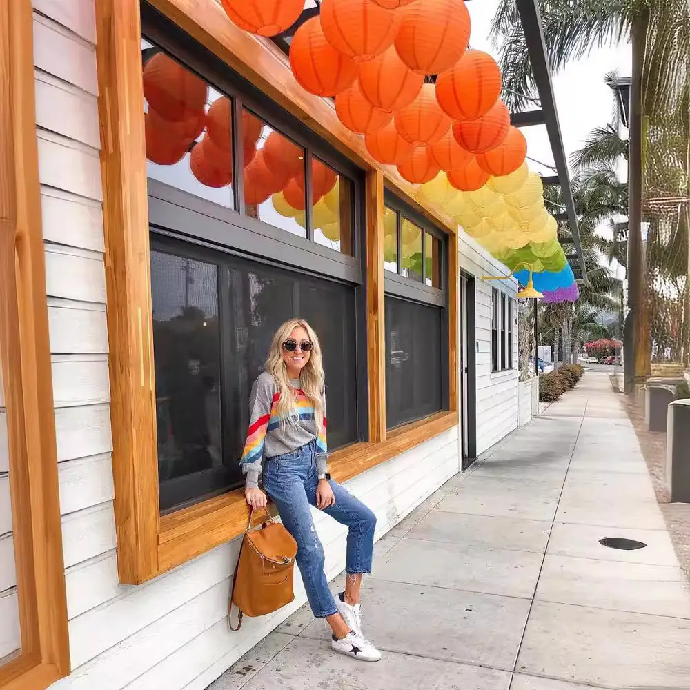 Rainbow Striped Long Sleeve Sweater for Women