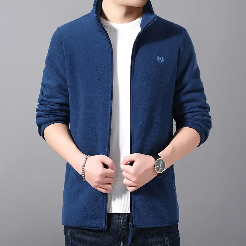 Men's Blue Fleece Zipper Jacket Autumn Winter Youth - Image 3