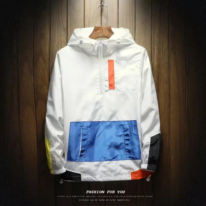 K-Style 2025 New Spring Men's Hooded Jacket Men's Color Matching Trendyy Loose Casual Pullover Baseball Uniform for Men