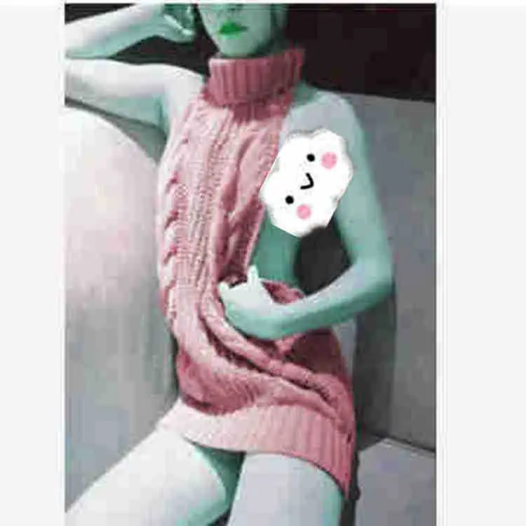 Red Knitted Sleeveless Turtleneck Sweater for Women - Image 9