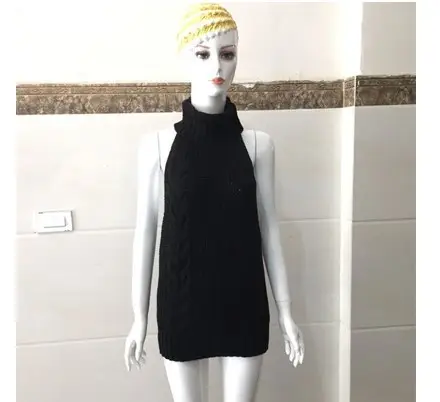 Red Knitted Sleeveless Turtleneck Sweater for Women - Image 3