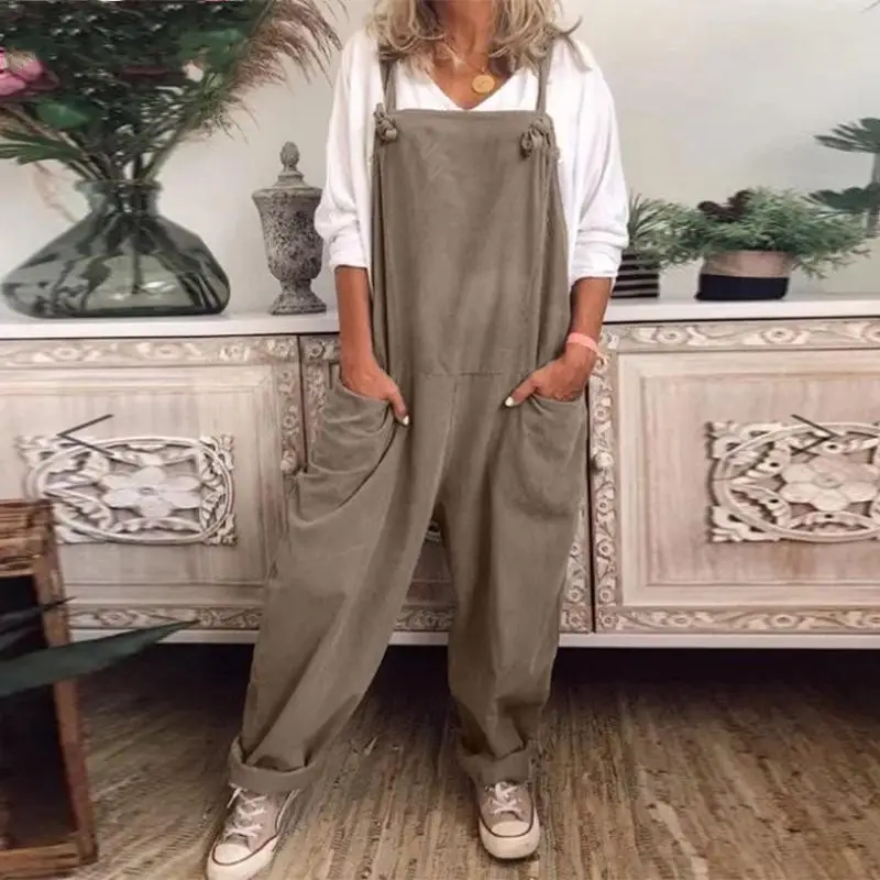 Women's 2024 Cotton Linen Casual Jumpsuit with Lace-Up Straps - Image 7