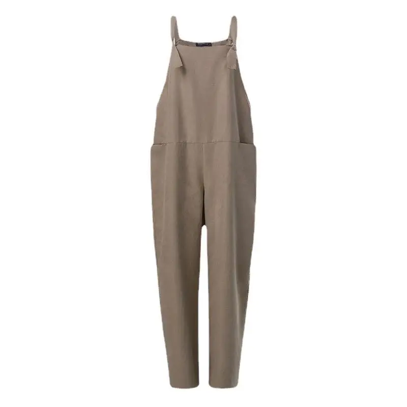 Women's 2024 Cotton Linen Casual Jumpsuit with Lace-Up Straps - Image 8