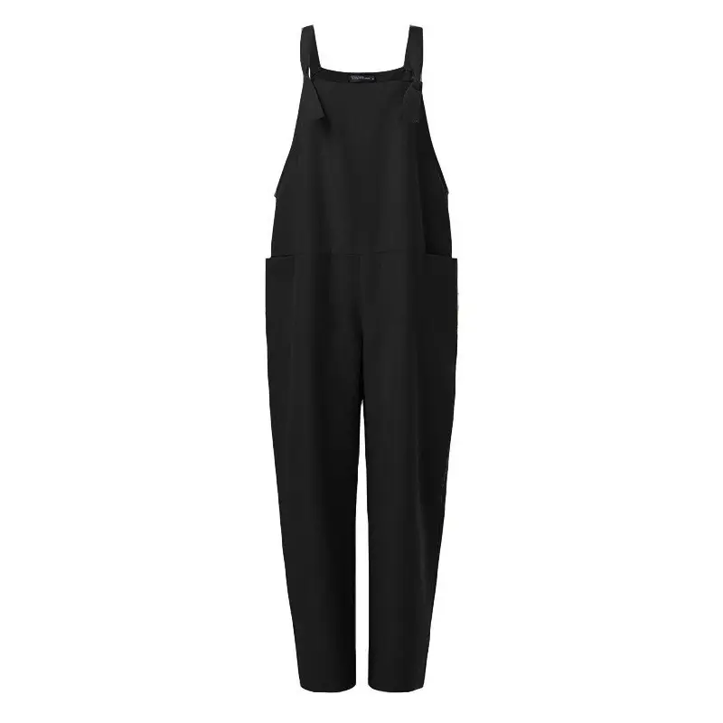Women's 2024 Cotton Linen Casual Jumpsuit with Lace-Up Straps - Image 2