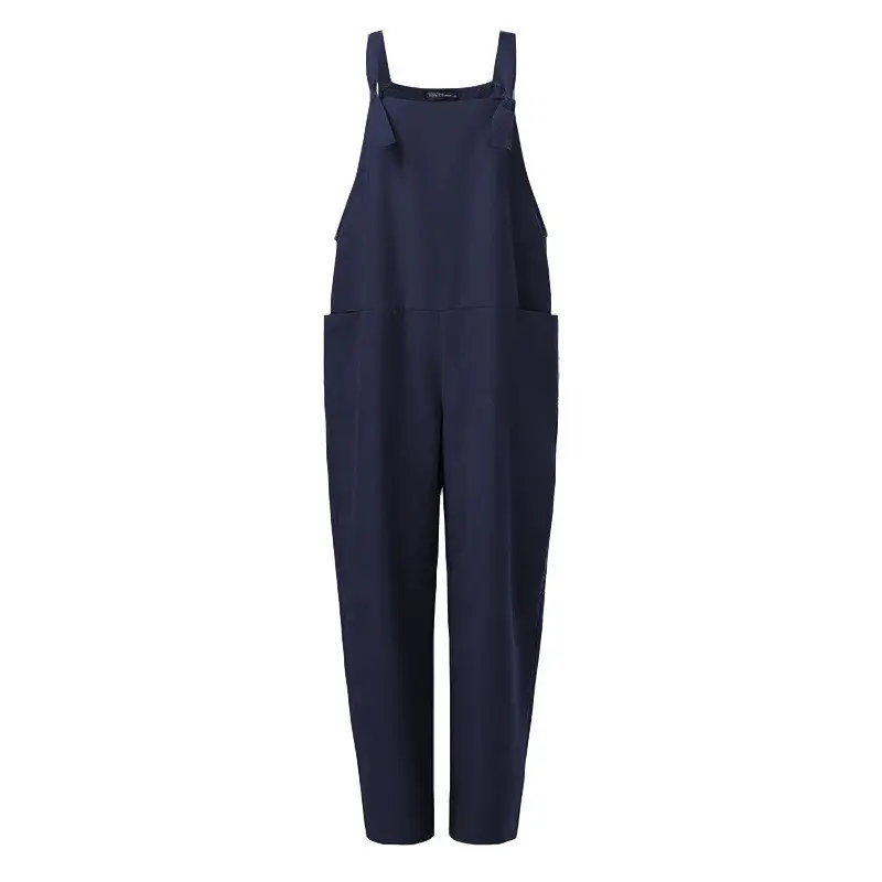 Women's 2024 Cotton Linen Casual Jumpsuit with Lace-Up Straps - Image 3