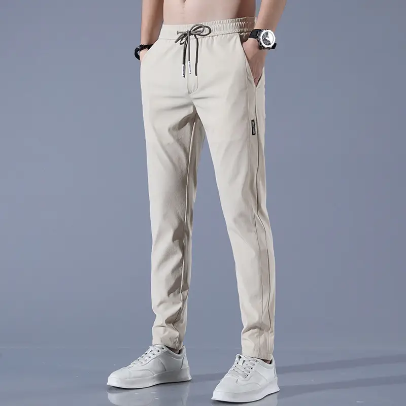 Men's Grey Ice Silk Straight Pants Spring Summer Stretch - Image 14