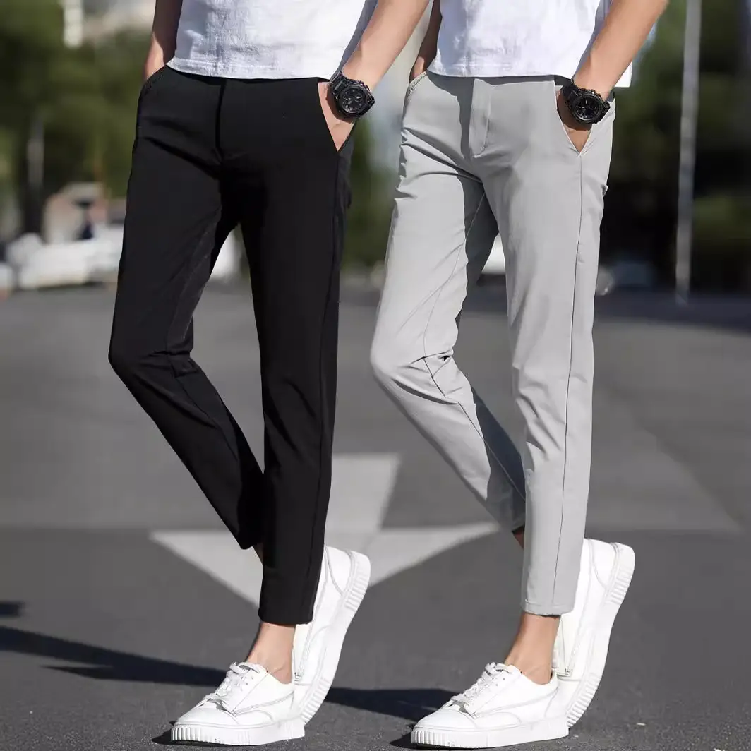 Men's Grey Ice Silk Straight Pants Spring Summer Stretch — feature 7