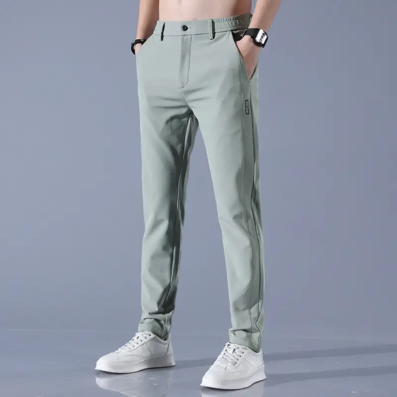 Men's Grey Ice Silk Straight Pants Spring Summer Stretch - Image 10