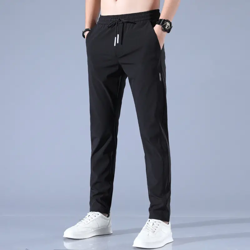Men's Grey Ice Silk Straight Pants Spring Summer Stretch - Image 4