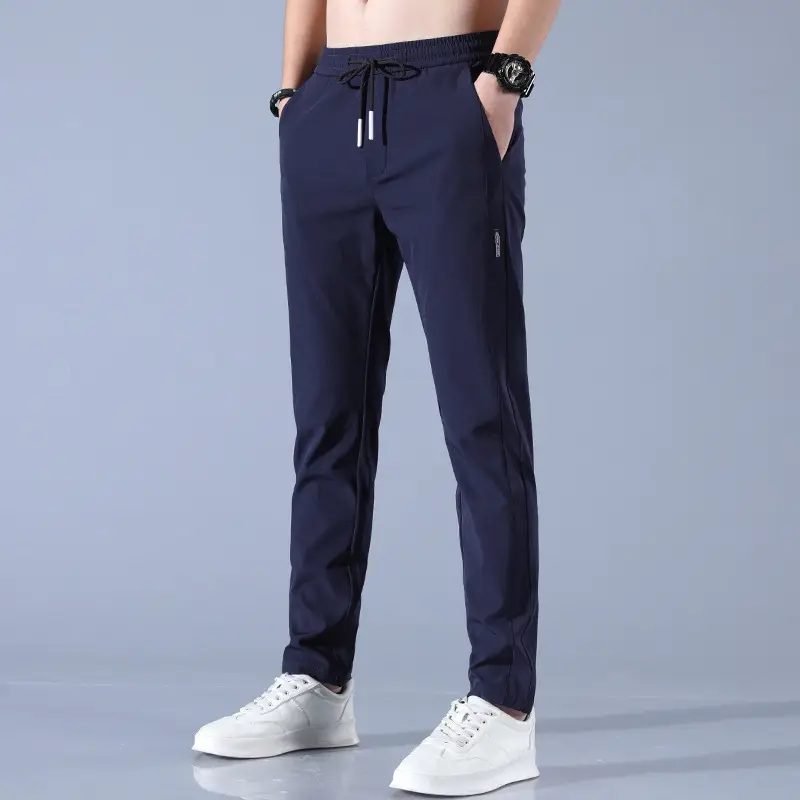 Men's Grey Ice Silk Straight Pants Spring Summer Stretch - Image 6