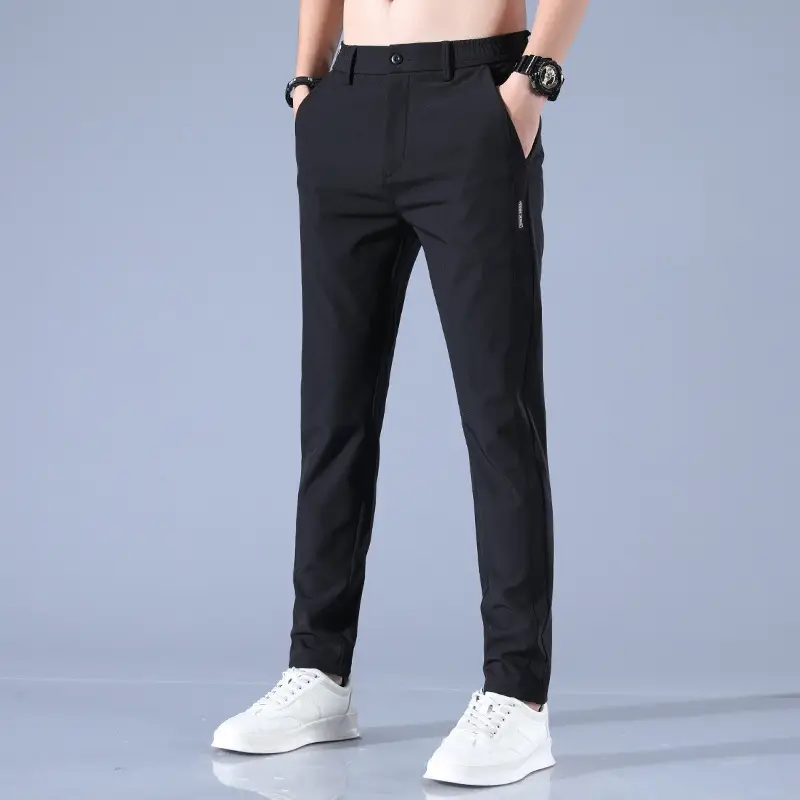 Men's Grey Ice Silk Straight Pants Spring Summer Stretch - Image 9