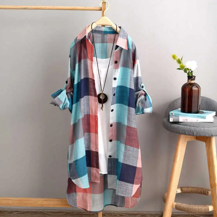 2026 Korean Style Plaid Shirt for Women Plus Size Loose Fit - Image 5