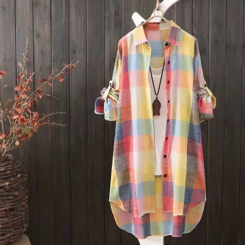 2026 Korean Style Plaid Shirt for Women Plus Size Loose Fit - Image 4