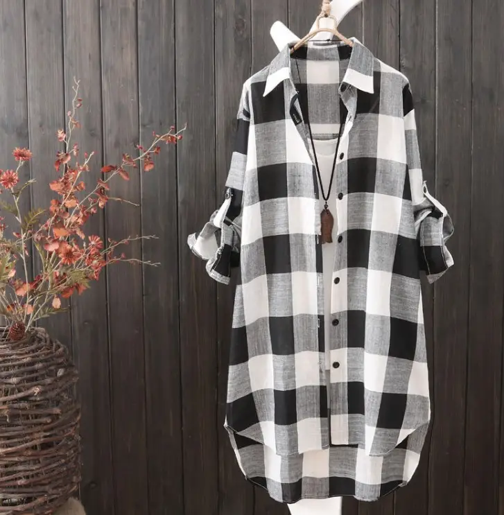 2026 Korean Style Plaid Shirt for Women Plus Size Loose Fit - Image 2