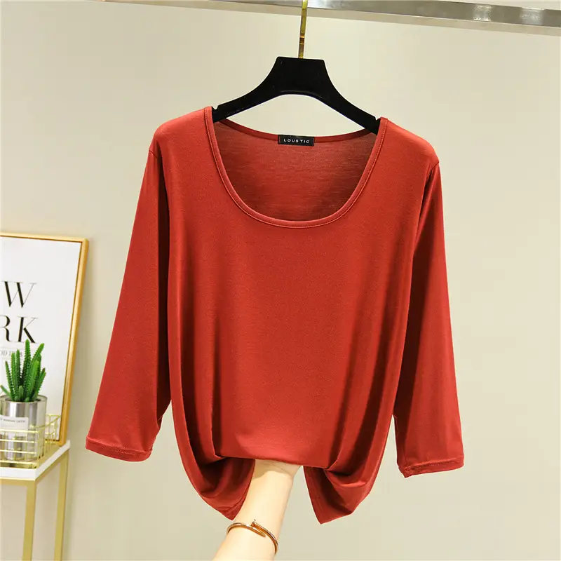 Women Loose T-Shirt Plus Size Solid Red - Image 6