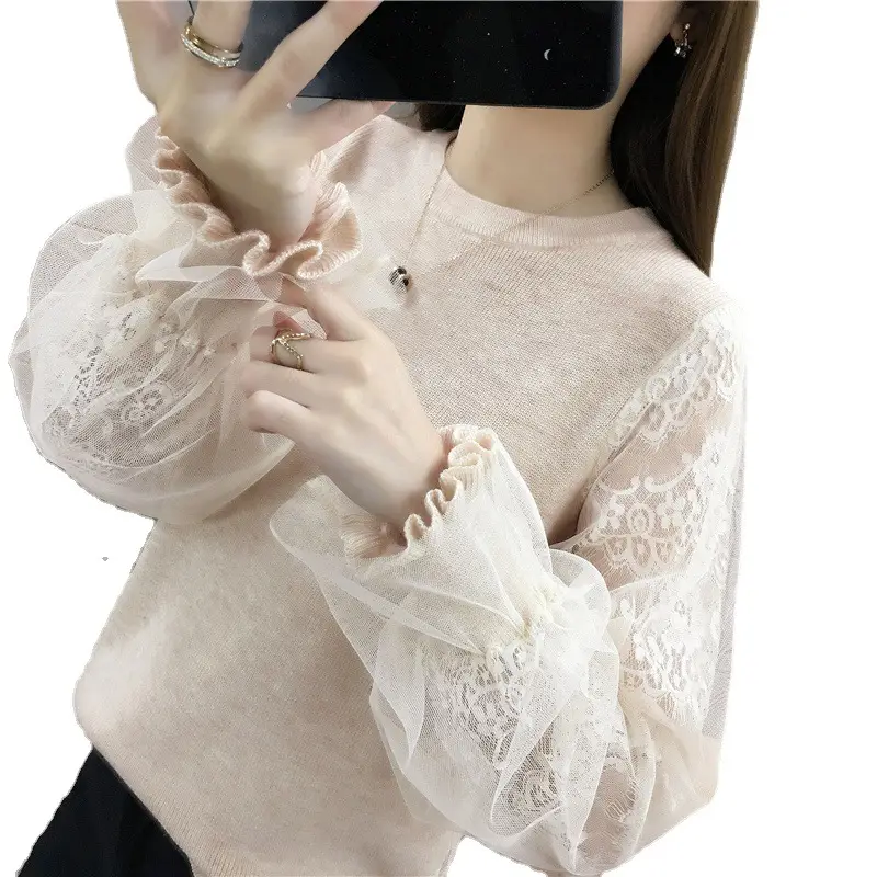 Women's Lace Sleeve Pullover Sweater Large Size
