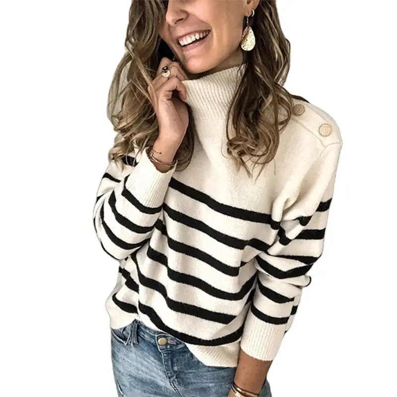 Women's Striped Half Turtleneck Knitwear Set