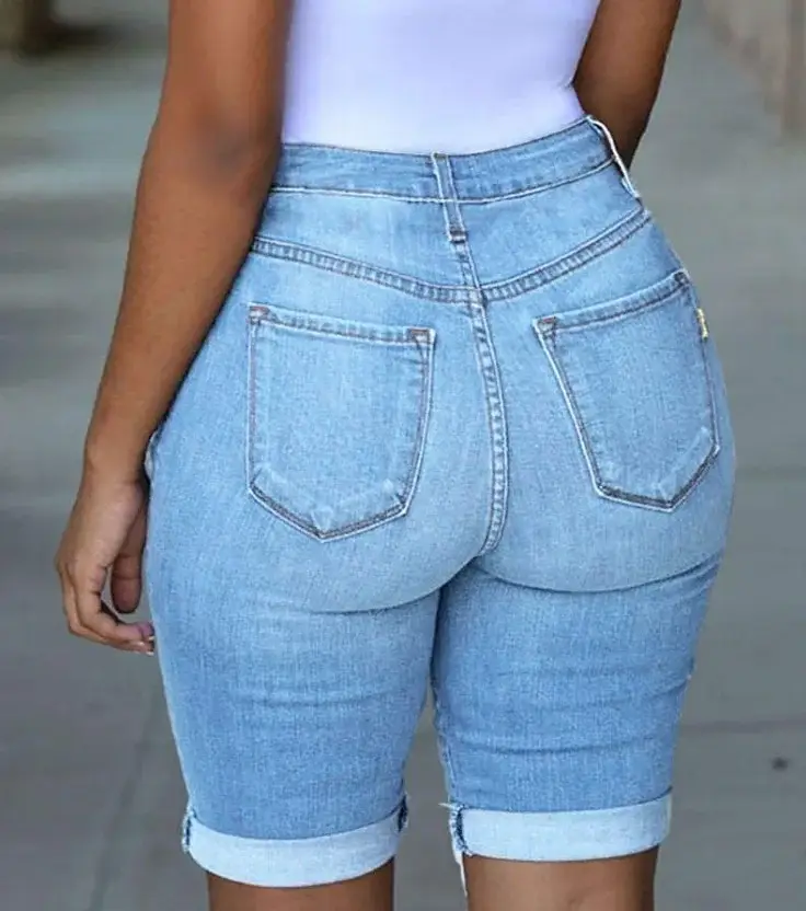 Ripped Denim Shorts Women High Waist Blue — feature 6