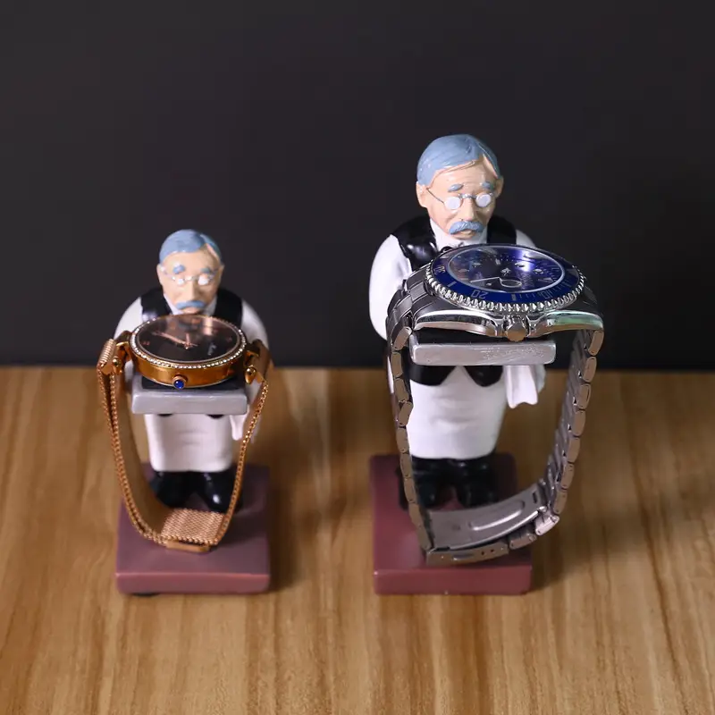 Grandpa Robot Watch Stand White Gold Decorative Display