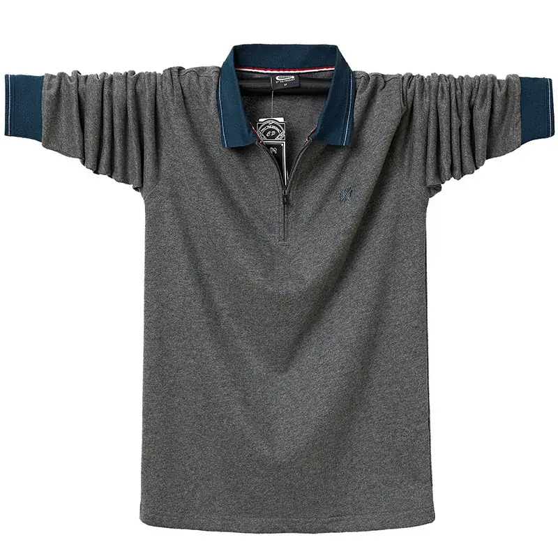 Men's Blue Zipper Polo T-Shirt Plus Size Cotton - Image 11