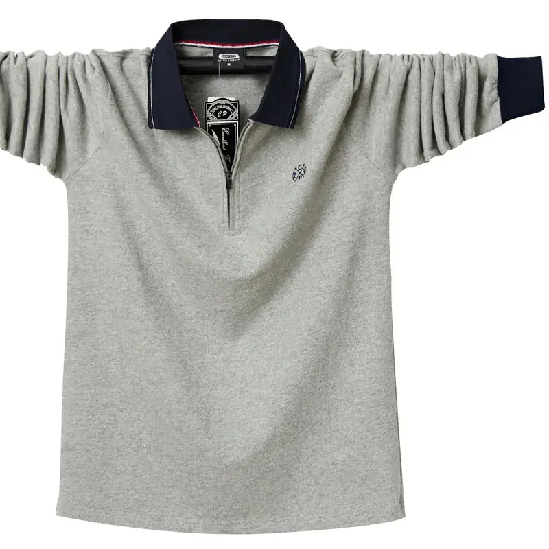 Men's Blue Zipper Polo T-Shirt Plus Size Cotton - Image 2