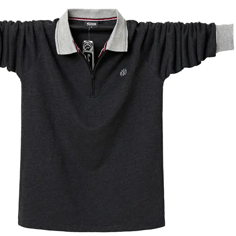 Men's Blue Zipper Polo T-Shirt Plus Size Cotton - Image 3
