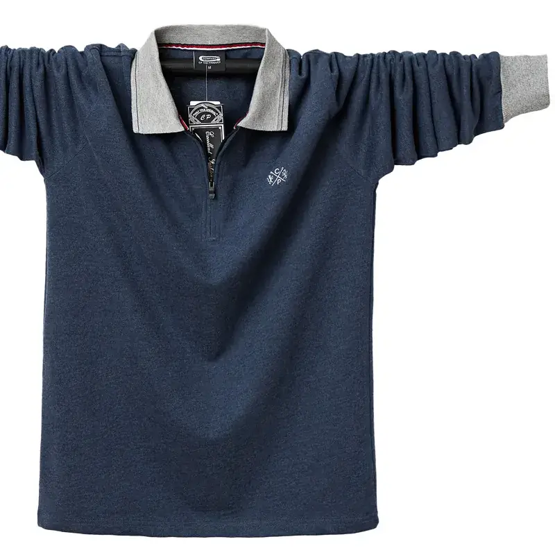Men's Blue Zipper Polo T-Shirt Plus Size Cotton - Image 4