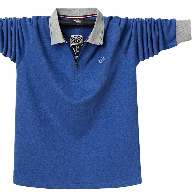 Men's Blue Zipper Polo T-Shirt Plus Size Cotton - Image 5
