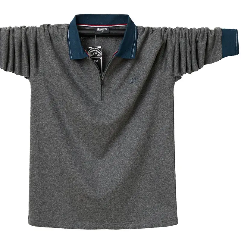 Men's Blue Zipper Polo T-Shirt Plus Size Cotton - Image 6