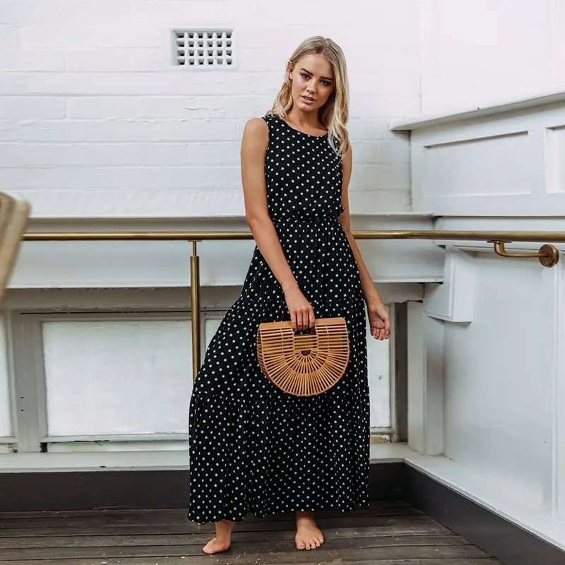 Black Polka Dot Sleeveless Dress for Women