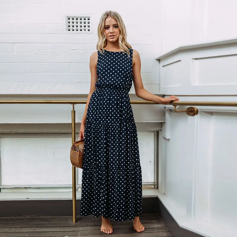 Black Polka Dot Sleeveless Dress for Women