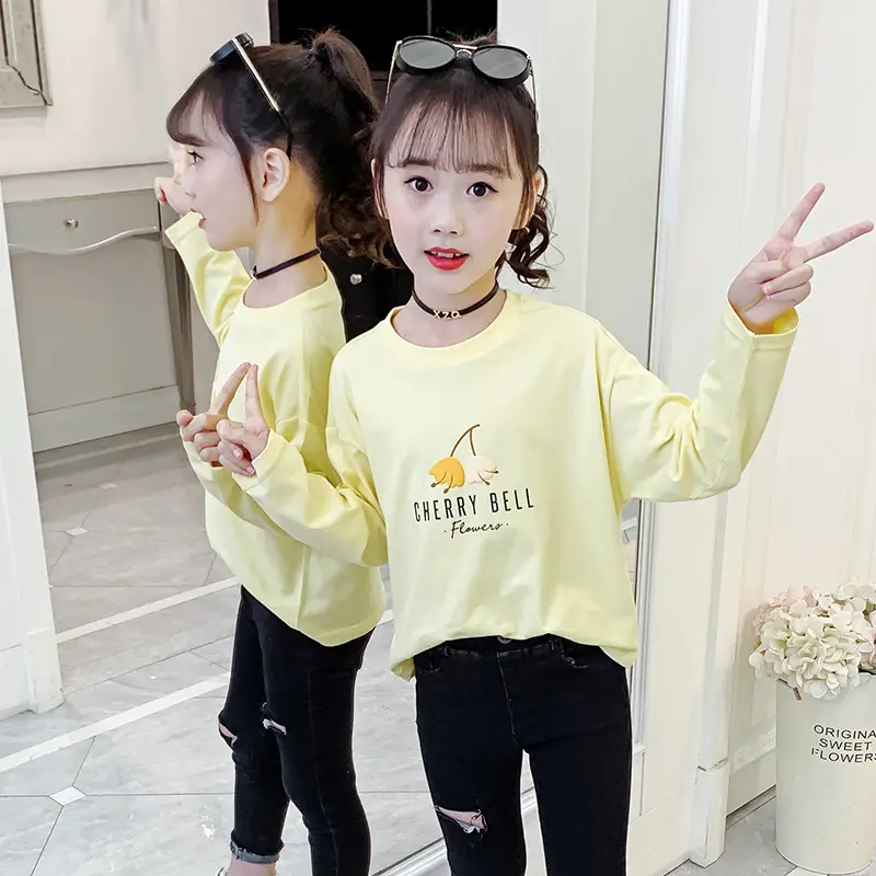 Girls Cotton Long Sleeve T-Shirt Yellow 2025 - Image 3