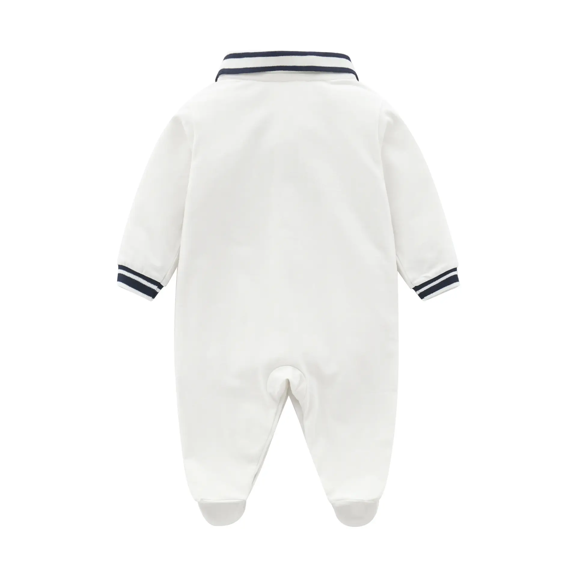 White Baby Fart-Wrapped Long Sleeve Jumpsuit for Boys