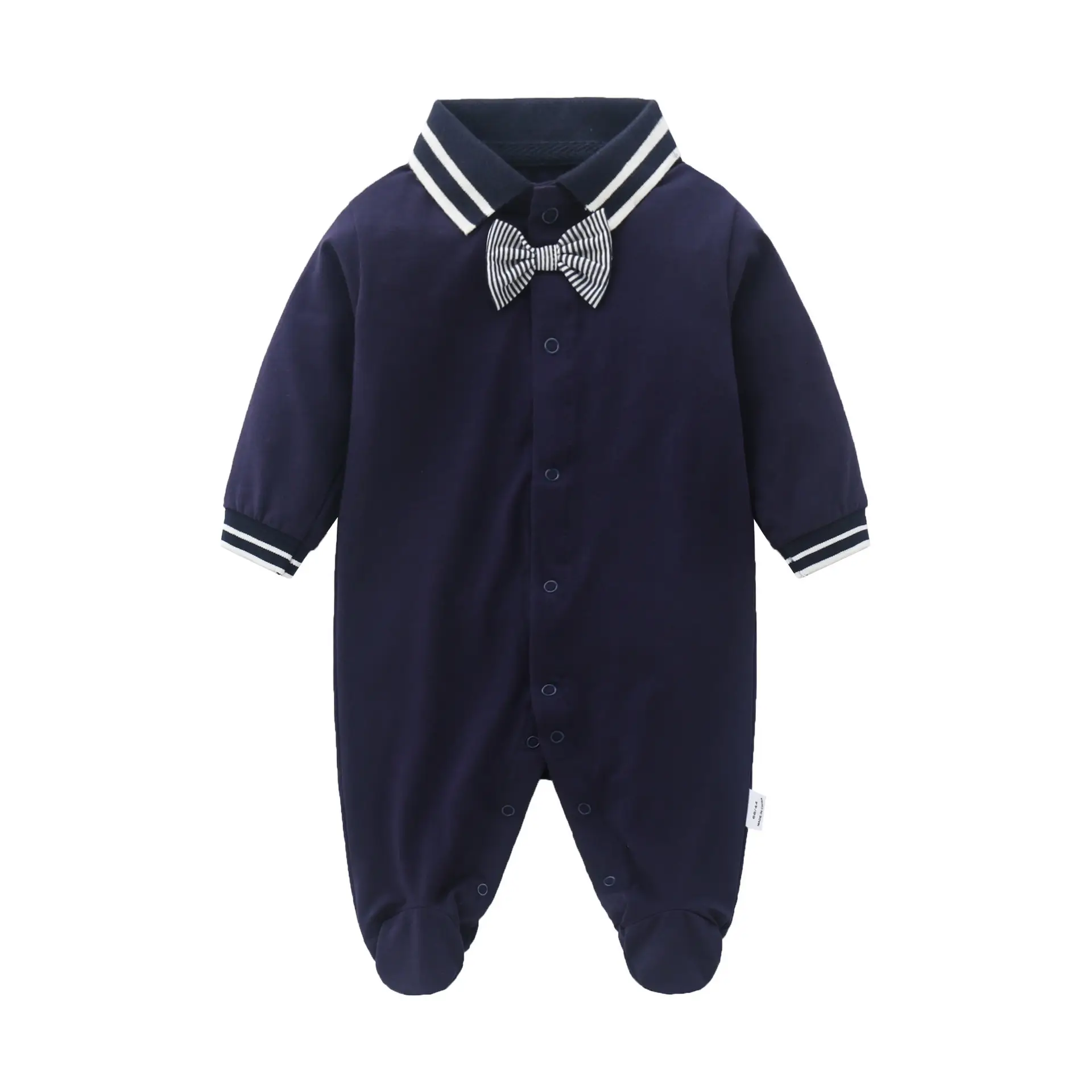 White Baby Fart-Wrapped Long Sleeve Jumpsuit for Boys
