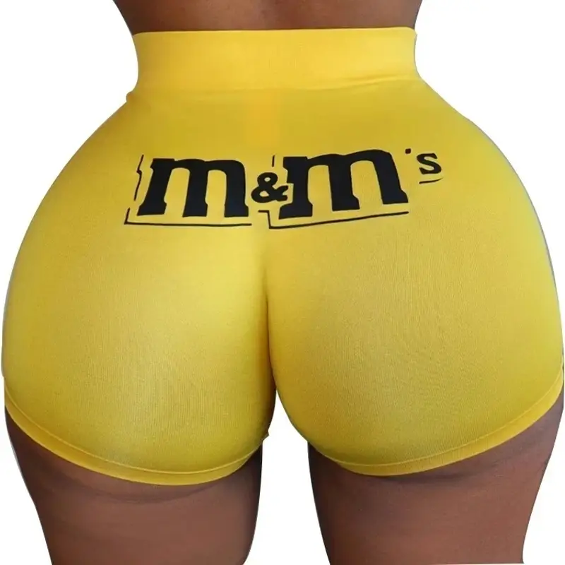 M&M Printed Hot Green Tight Shorts Yoga Pants - Image 3