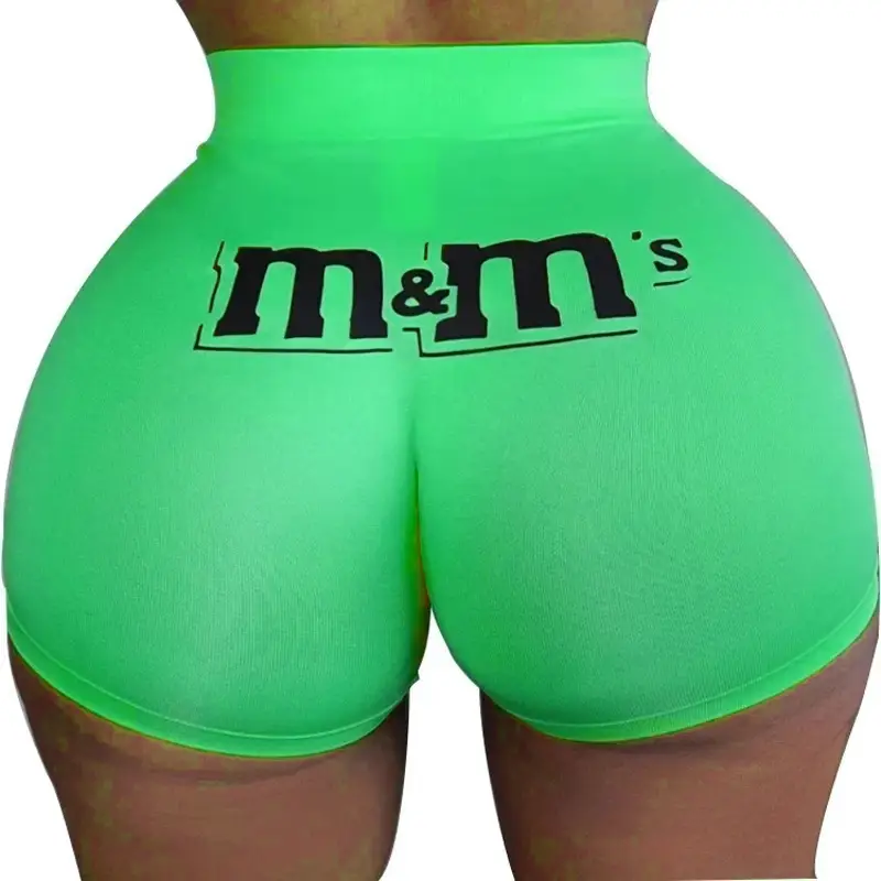 M&M Printed Hot Green Tight Shorts Yoga Pants - Image 4