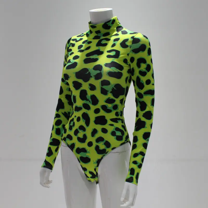 Green Leopard Print Long Sleeve Jumpsuit for Women — feature 11