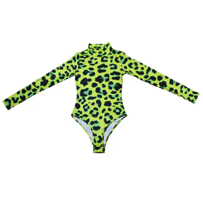 Green Leopard Print Long Sleeve Jumpsuit for Women — feature 17
