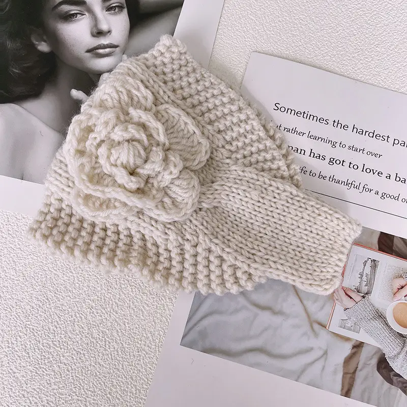 Knitted Wool Ear Cover with Rose Flower for Women - Image 11
