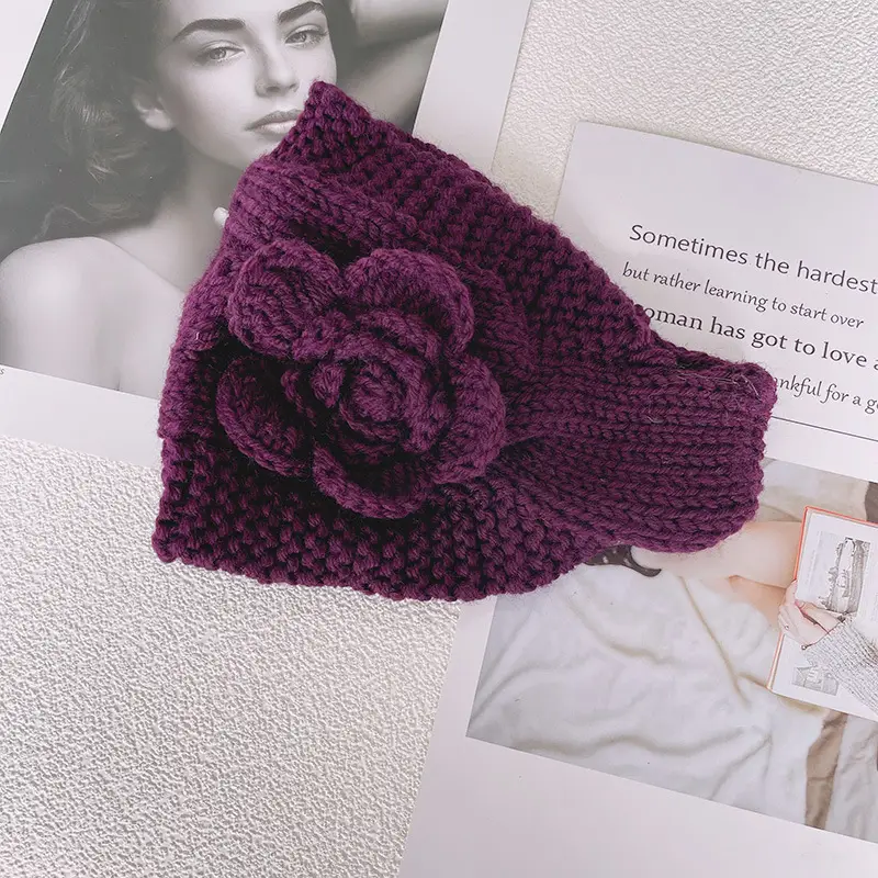 Knitted Wool Ear Cover with Rose Flower for Women - Image 2