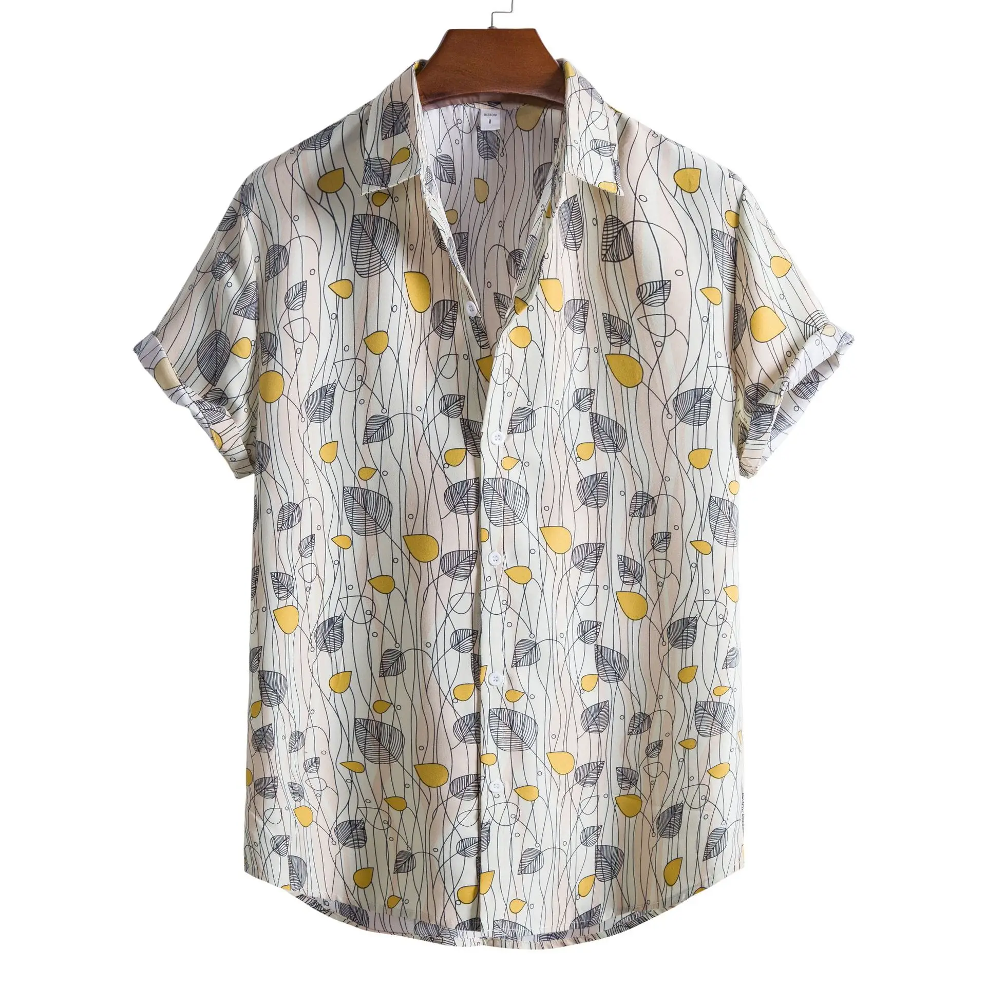 Men's Printed Floral Short Sleeve Shirt White Black - Image 7