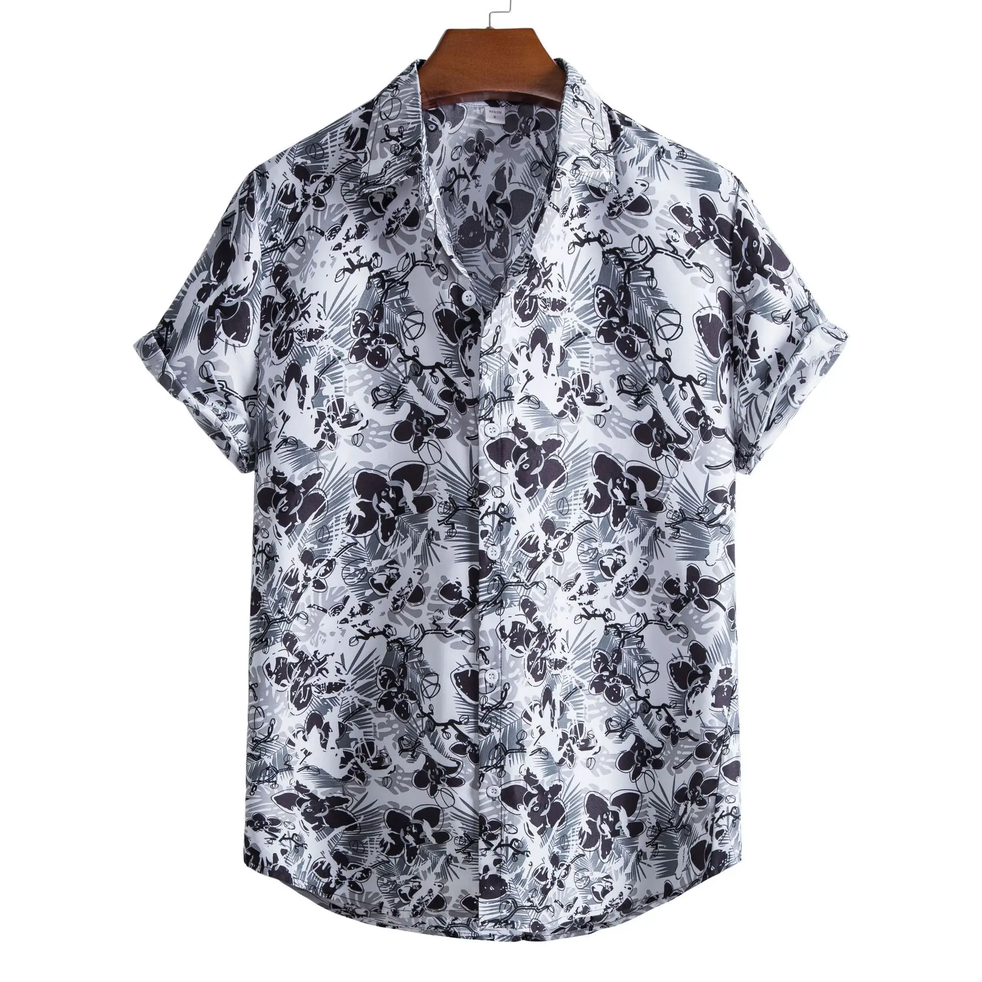 Men's Printed Floral Short Sleeve Shirt White Black - Image 11