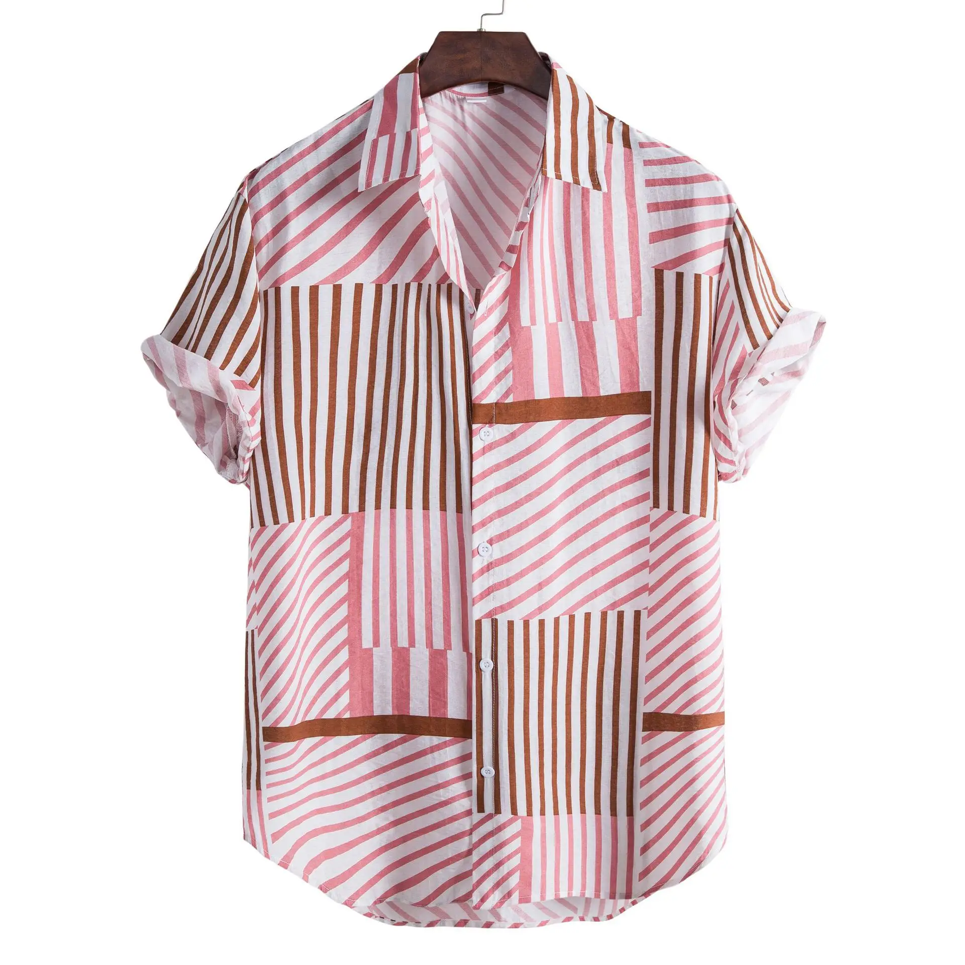 Men's Printed Floral Short Sleeve Shirt White Black - Image 12