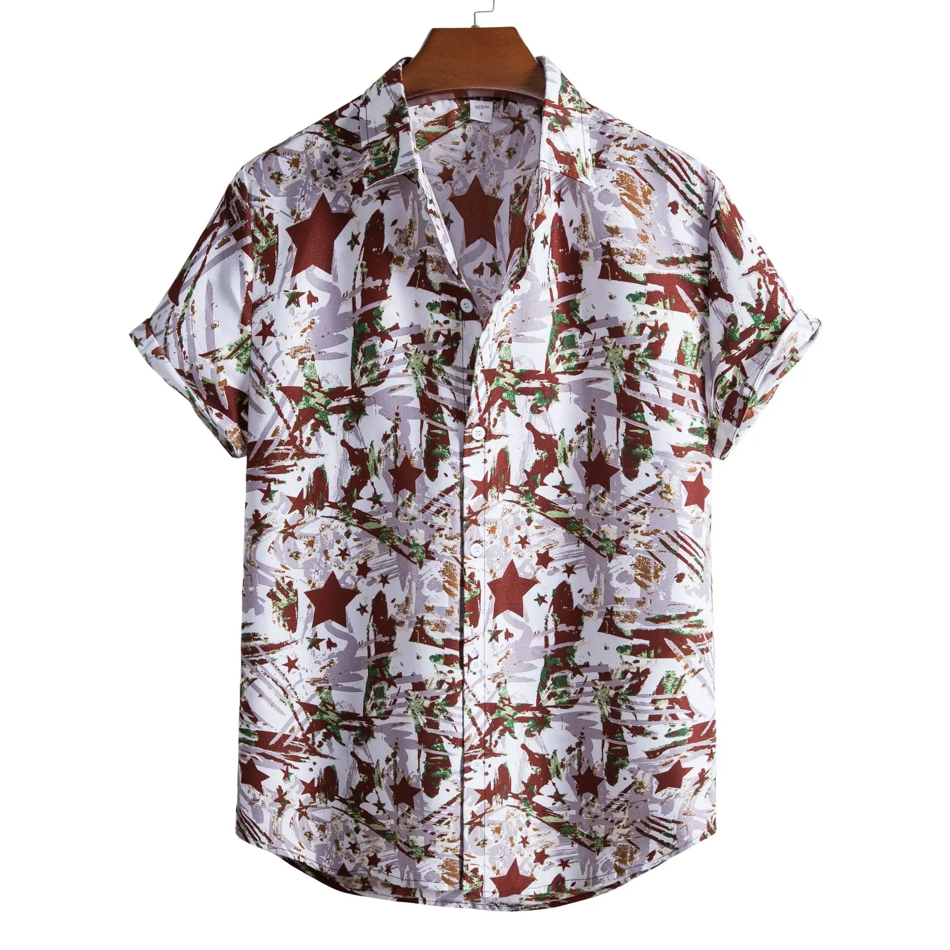 Men's Printed Floral Short Sleeve Shirt White Black - Image 13