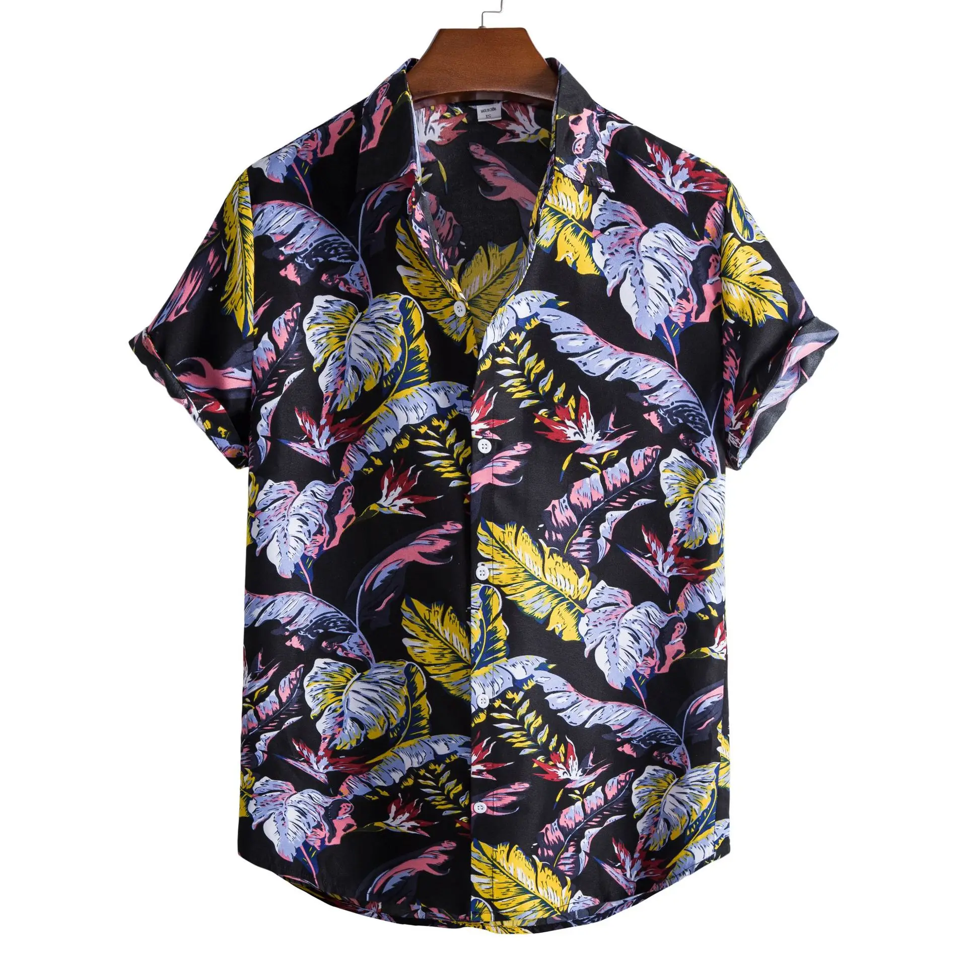 Men's Printed Floral Short Sleeve Shirt White Black - Image 14