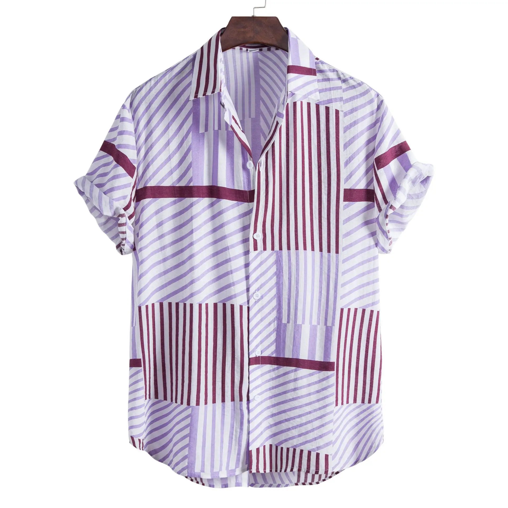 Men's Printed Floral Short Sleeve Shirt White Black - Image 16
