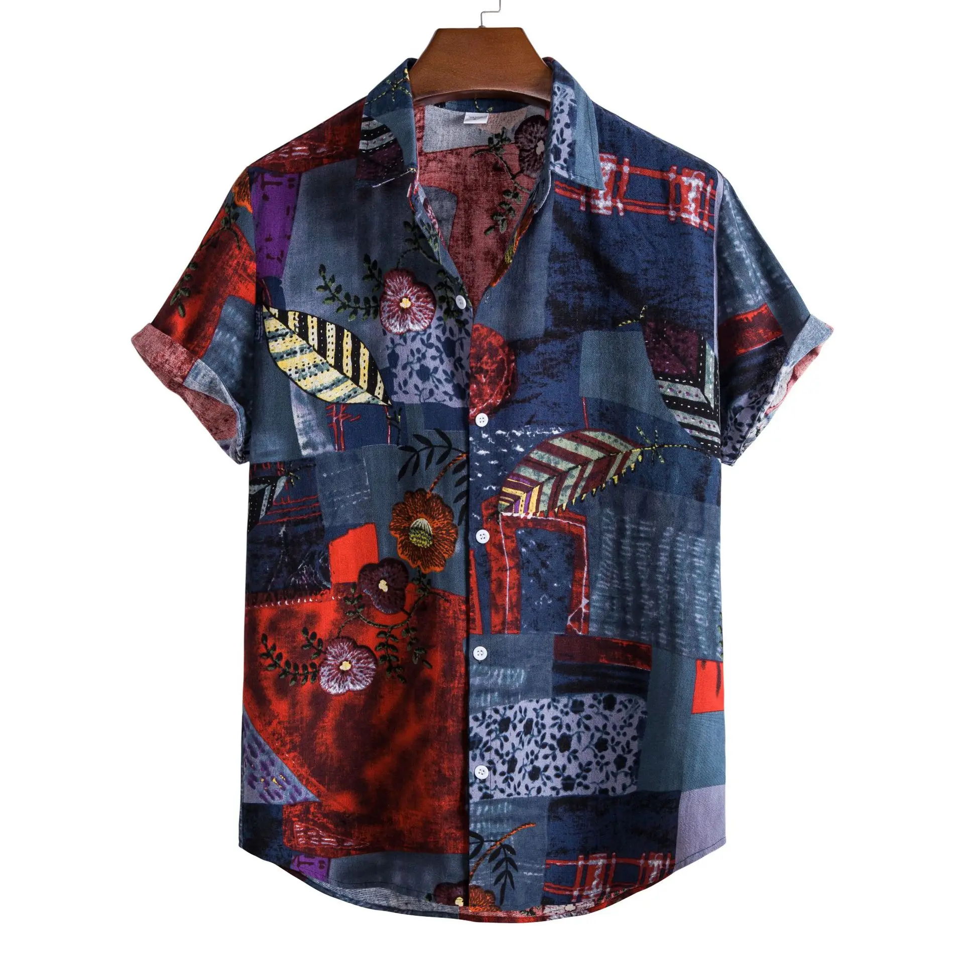 Men's Printed Floral Short Sleeve Shirt White Black - Image 2