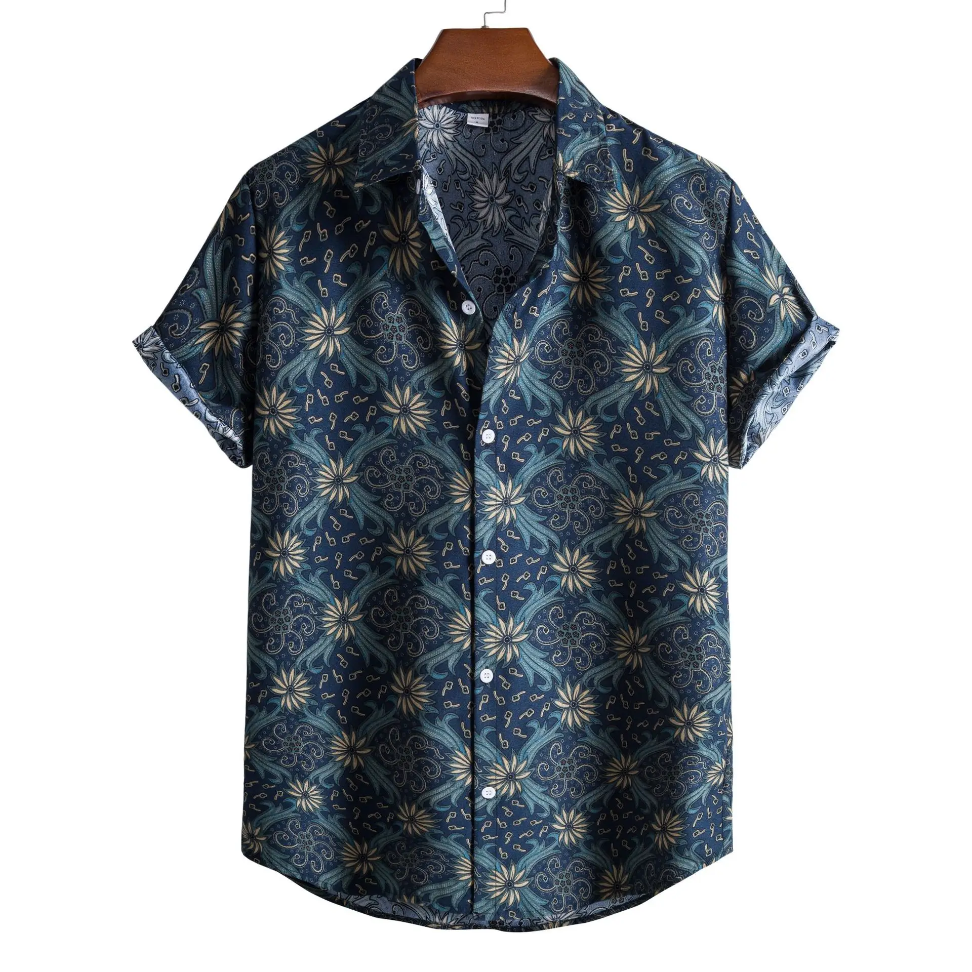 Men's Printed Floral Short Sleeve Shirt White Black - Image 21